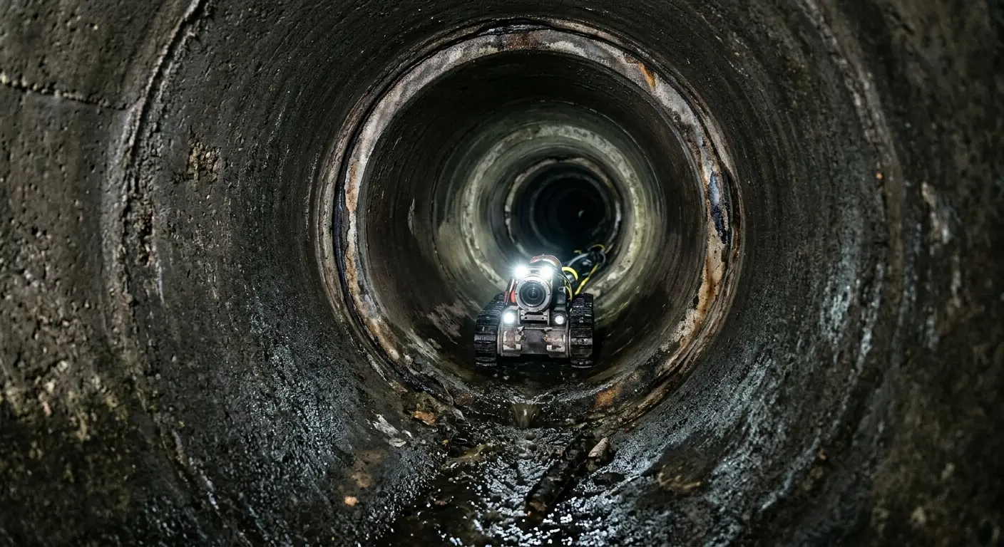 Robotic sewer camera inspecting pipe interior for Sewer Line Cleaning in Texas City